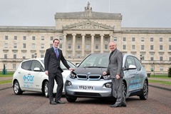 PRESS RELEASE IMAGE

27/1/14: Kennedy and Durkan launch Northern Ireland ecar DRIVESHOW

Regional Development Minister Danny Kennedy (right) and Environment Minister Mark H Durkan (left) have launched DRIVESHOW, a series of electric vehicle information and test-drive event to be held at venues across Northern Ireland.

DRIVESHOW is a joint initiative between the Department for Regional Development and the Department of the Environment.

The road show events will give private and business drivers an opportunity to see and test drive the latest electric vehicles on offer from manufacturers including BMW, Nissan, and Renault. It will visit Enniskillen, Coleraine, Cookstown, Newry, Larne, and Londonderry during February and March. Picture: Michael Cooper