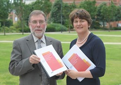 Enterprise Minister Arlene Foster and Social Development Minister Nelson McCausland are pictured at a launch to announce the findings of a mapping exercise into the third sector in Northern Ireland.

The exercise measured the size of social economy, community and voluntary sectors and showed that there were 29,784 people employed, 46,674 volunteers and 3821 organisations across the third sector in Northern Ireland.