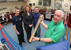 Press Eye Belfast - Northern Ireland - Tuesday 21st June 2011 - Picture by Kelvin Boyes / Press Eye.
Sports Minister Carál Ni Chuilín is urging everyone to help carry the Olympic flame on its journey around the North of Ireland.

She is pictured at the Dockers Amateur Boxing Club in North Belfast with trainer Paddy Fitzsimons and boxers Paddy Barnes and Carl Frampton.
The London Organising Committee of the Olympic and Paralympic Games (LOCOG) recently confirmed that the Olympic Flame will be carried by 8,000 inspirational Torchbearers, with up to 600 people being required from the North.