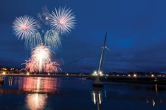 Fireworks light up the sky over the new Peace Bridge in Derry on saturday night as a weekend of celebrations to place to mark the opening of the £14m structure. Picture Martin McKeown. 25.6.11