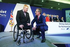 Press Eye - Belfast - Northern Ireland - 18th October 2014 - Picture by Kelvin Boyes / Press Eye.
Ulster Unionist Party Annual Conference at the Ramada Hotel, Belfast.
Party leader Mike Nesbitt at the party conference with former soldier Andy Allen.