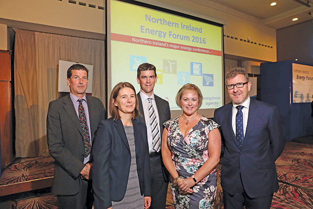 Antony Froggatt, Chatham House; Katherine White, Scottish Government; Nicholas Tarrant, NIE Networks; Jenny Pyper, Utility Regulator; and Ian McCarlie, Pinsent Masons. 