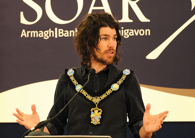 Lord Mayor Garath Keating addresses the new local action group for rural development SOAR (ABC).