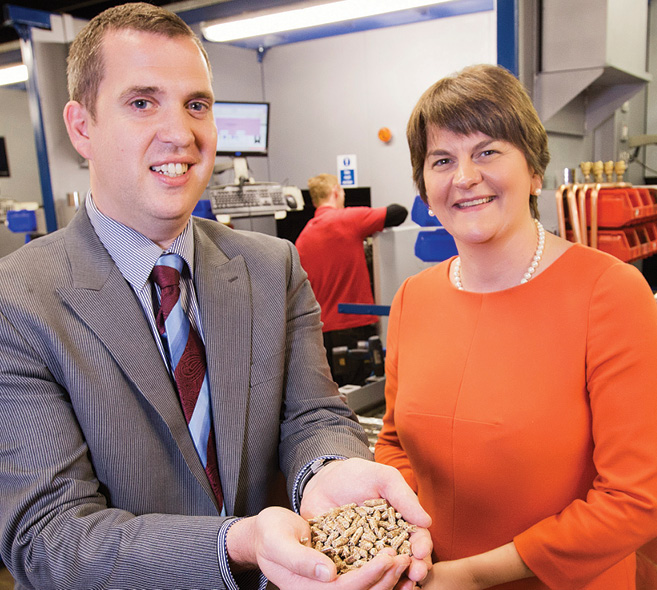 Former Enterprise Minister Arlene Foster with Warmflow Engineering Co Ltd Managing Director Stuart Cousins during a visit to the company’s premises in 2014.