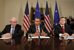 Herman van Rompuy, Barack Obama and JosÈ Manuel Barroso (from left to right)