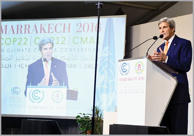 U.S. Secretary of State John Kerry delivers remarks at the 22nd UN Framework Convention on Climate Change Conference of Parties (COP22) in Marrakech, Morocco.